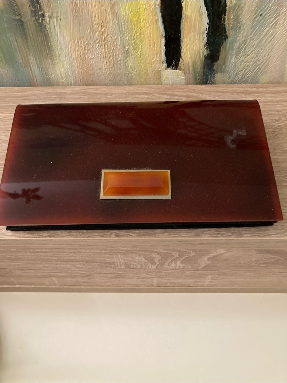 Vintage Deep Amber Lucite Clutch with Center Accent